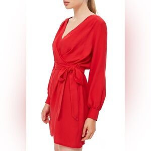 Topshop Red Dress Wrap Long Sleeve